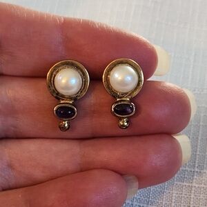 Gold and Pearl Post Earrings